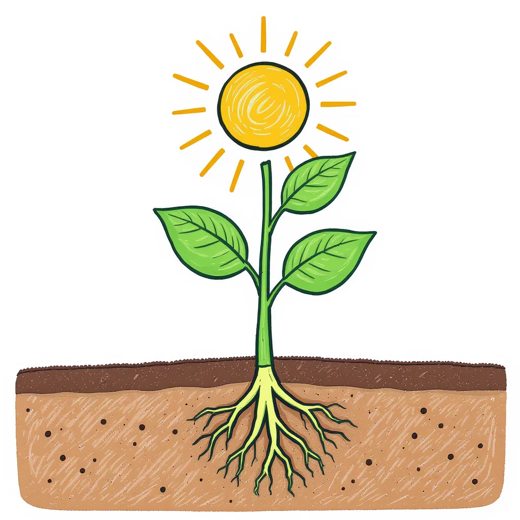 Illustrated Diagram Of A Plant In Soil With Labeled Parts