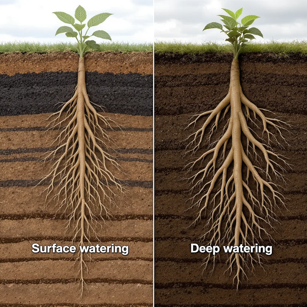 Side-by-side Diagram Comparing Shallow And Deep Plant Root Systems