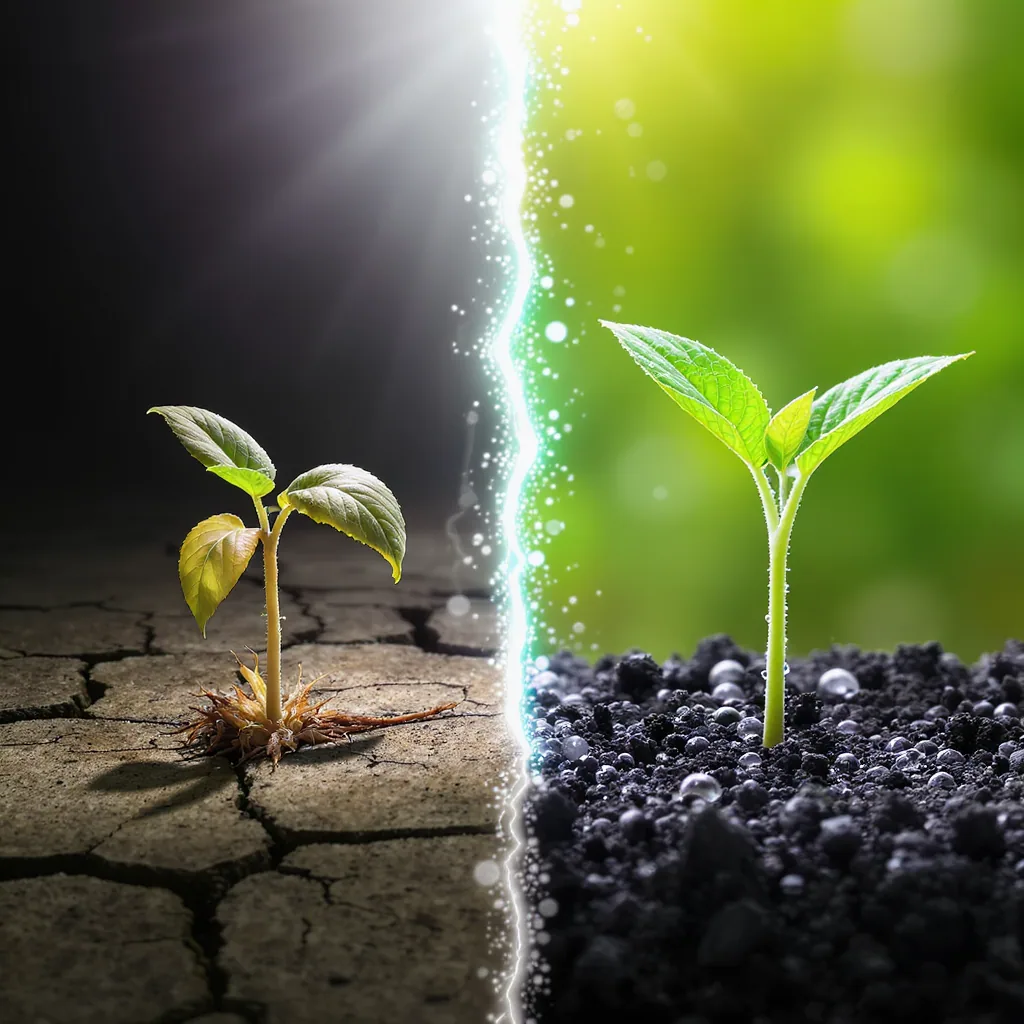 Side-by-side Illustration Comparing A Wilted Seedling In Midday Sun To