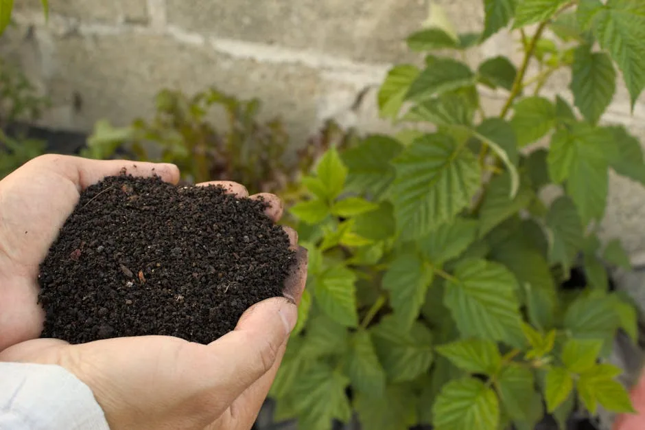 Hands Holding Healthy Dark Crumbly Garden Soil.