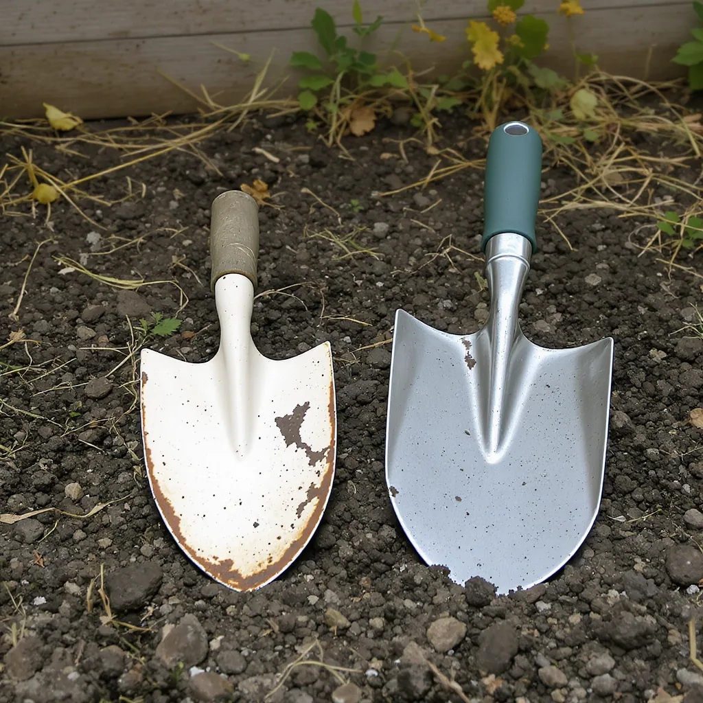Side-by-side Comparison Of A Flimsy Bent Trowel And Sturdy On
