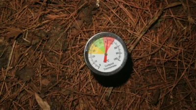 Beginner's guide to compost and fertilizer showing organic soil amendment in a garden bed