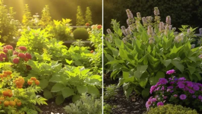 Illustrated guide showing the difference between full sun, partial sun, and shade for garden plants.