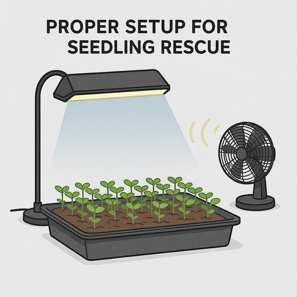 Diagram Showing Proper Seedling Rescue Setup With Grow Light And