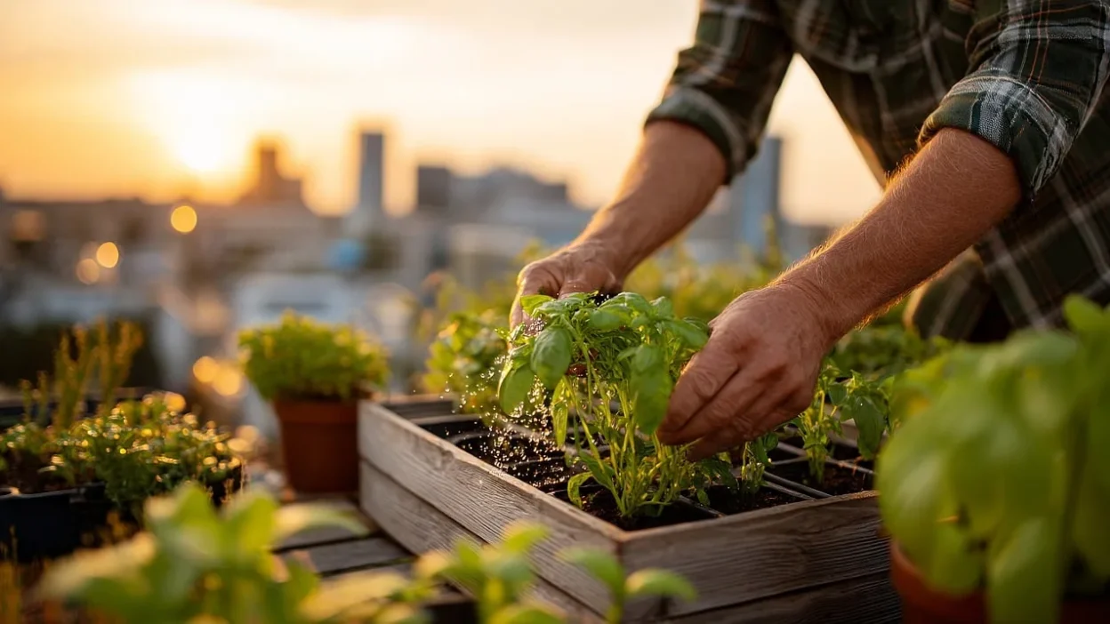 Side-by-side comparison of a healthy plant watered in the morning sun versus a wilted plant in evening shade.