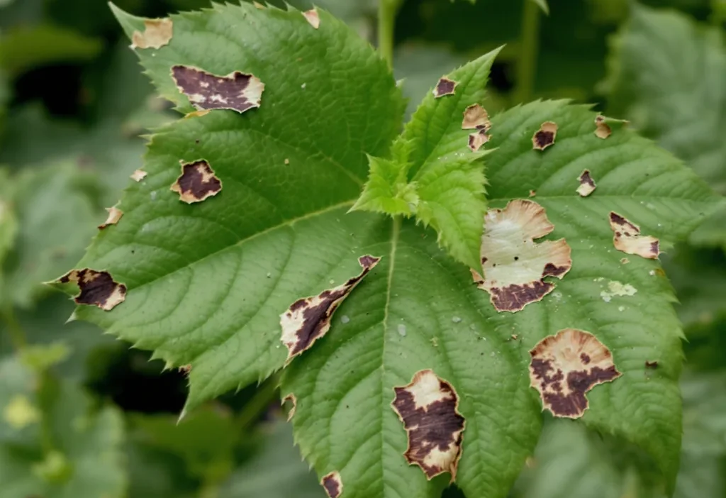 Visual checklist comparing leaf damage from pests, disease, and water stress for easy plant diagnosis.