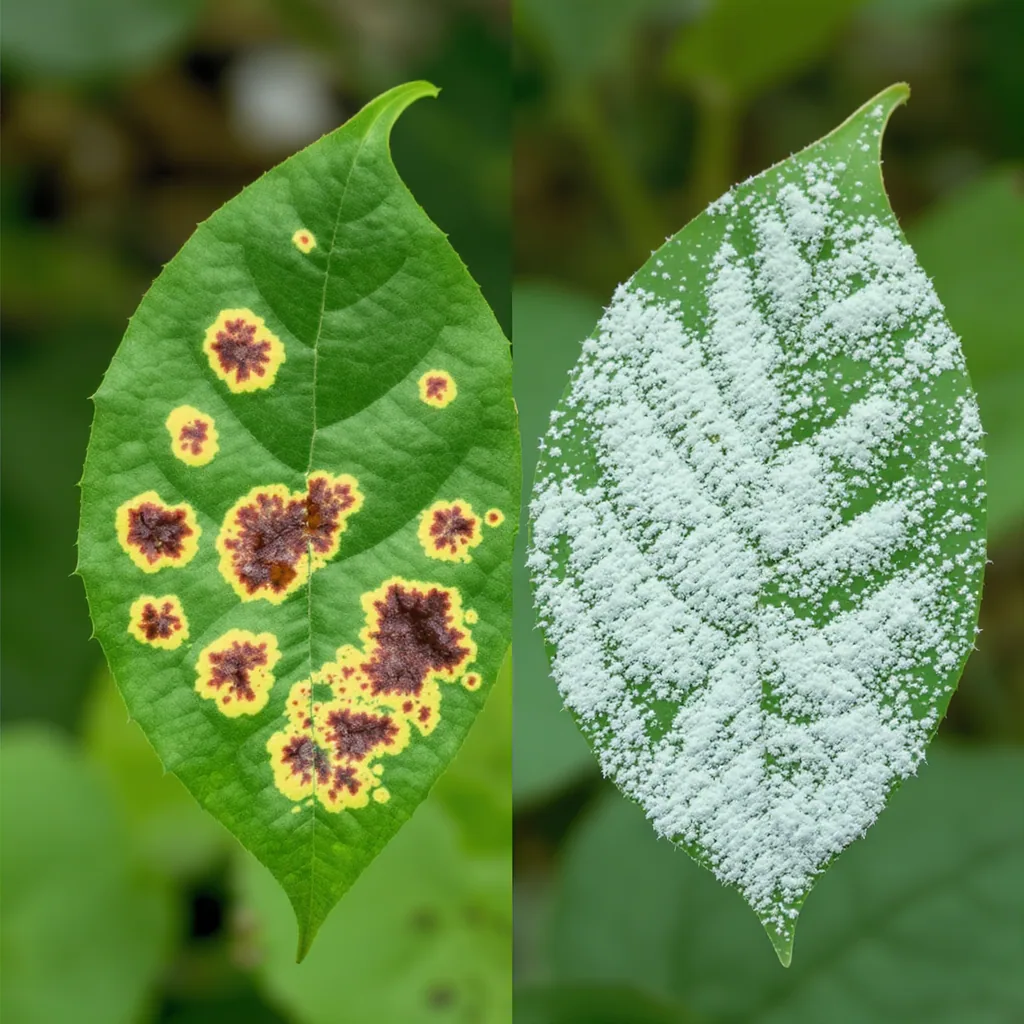 Comparison Of A Leaf With Brown Fungal Spots And