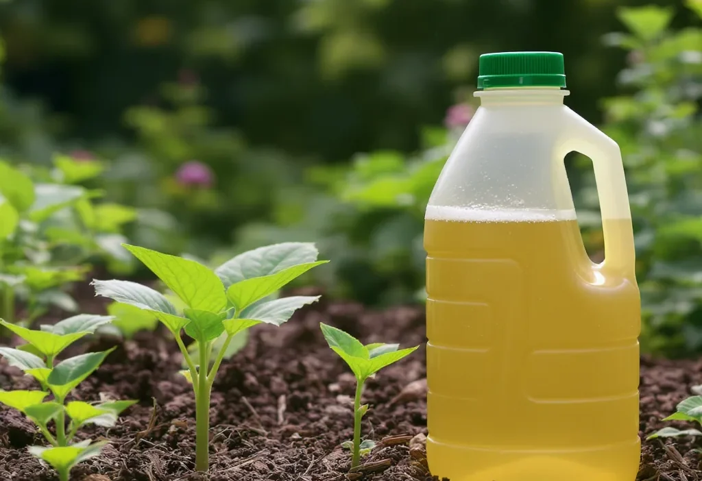 Side-by-side comparison of slow-release fertilizer granules and liquid fertilizer being poured into a plant pot.