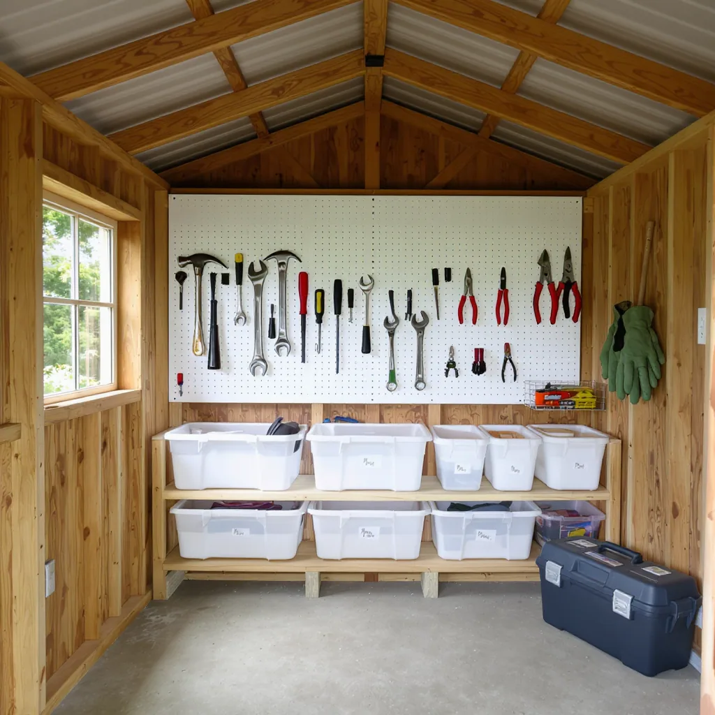 Clean And Dry Garden Shed With Tools Organized On A